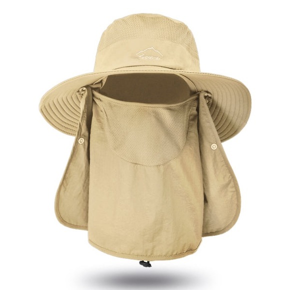 2 X Sun Protection Hats Removable Mesh Face Neck flaps Adjustable Size Unisex - Picture 7 of 14